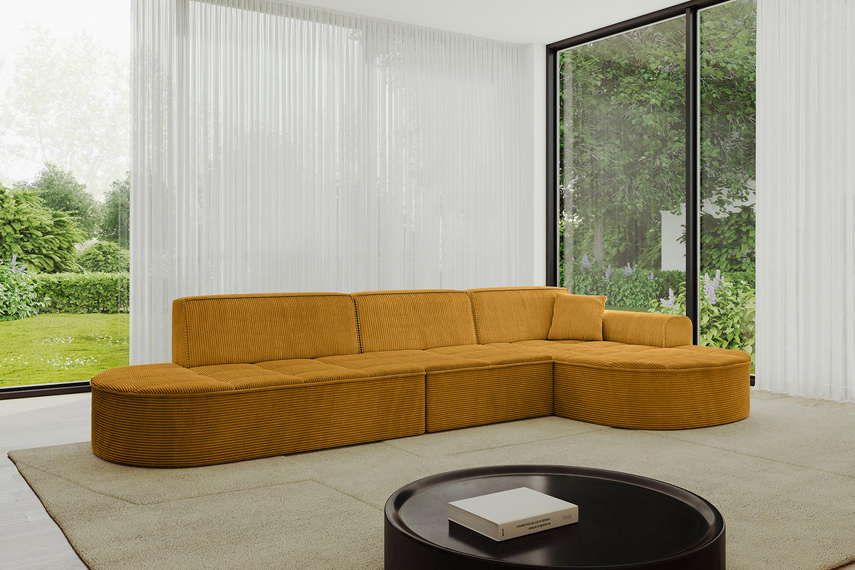ECKSOFA Ottomane Rechts TARO-L2 - 328x171x79,5 cm Senfgelb - Currygelb/Gelb, Holzwerkstoff/Textil (328/171cm) - ALTDECOR