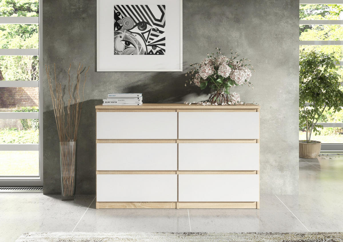 KOMMODE Sonoma, Weiß 139/79/39 - Weiß/Sonoma Eiche, Holzwerkstoff (139/79/39cm) - RAUMHIRSCH FURNITURE