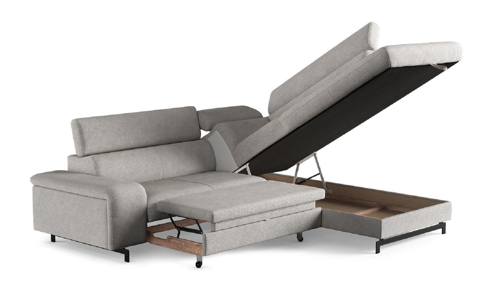 ECKSOFA mit Schlaffunktion und Bettkasten - Hellgrau/Schwarz, Kunststoff/Textil (215/262cm) - Cotta
