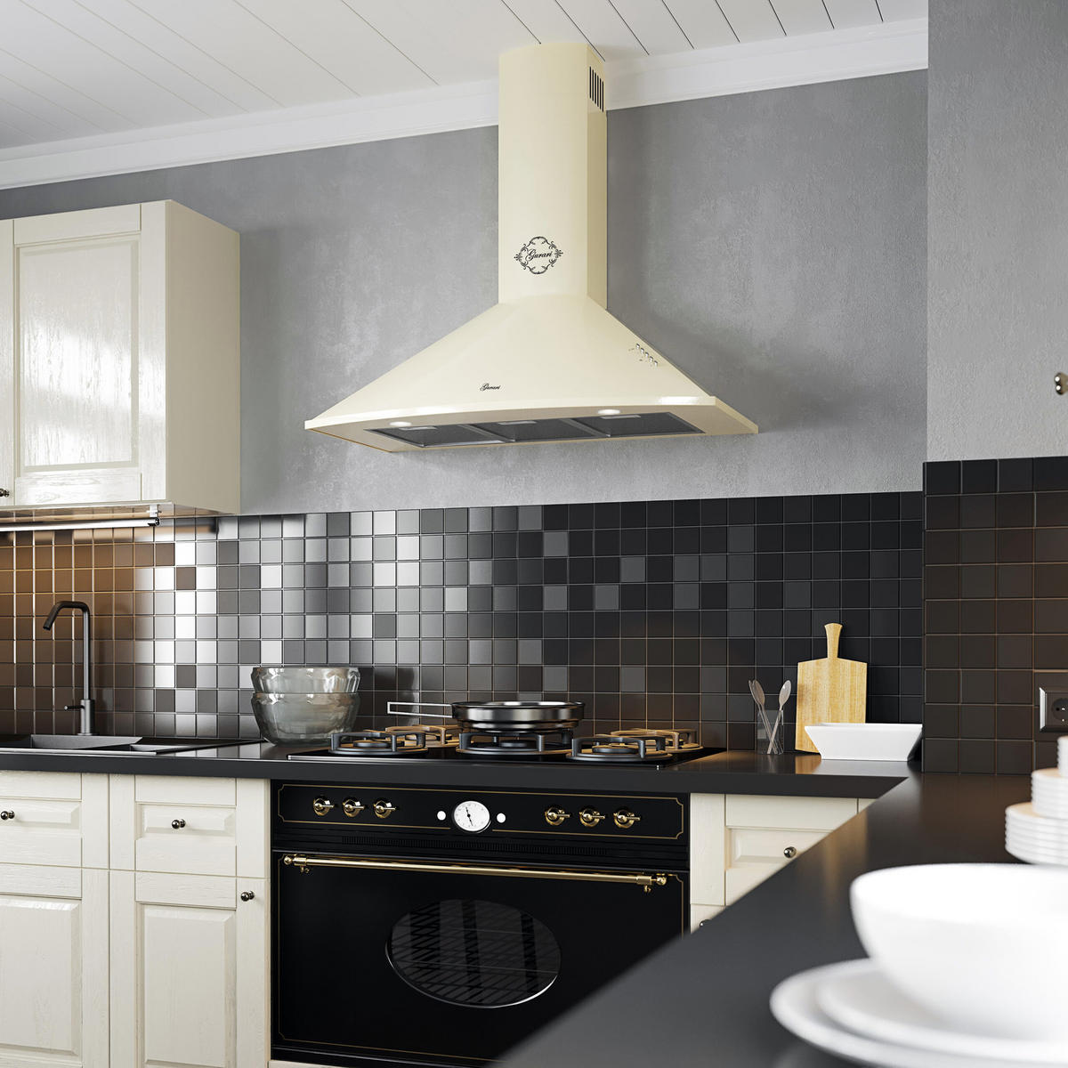 DUNSTABZUGSHAUBE GCH C 046 BG 9 N 90 cm Creme - Creme, Metall (90/117/50cm) - Gurari