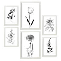 POSTER Set Mit 6 Kleine Blumen Natur Und Botanikdrucke Mit Blumenmotiven In Klassischem Schwarz Und Weiß Innenarchitektur A3 & A4 Weißer Rahmen - Weiß, Papier (29/3cm) - Nacnic