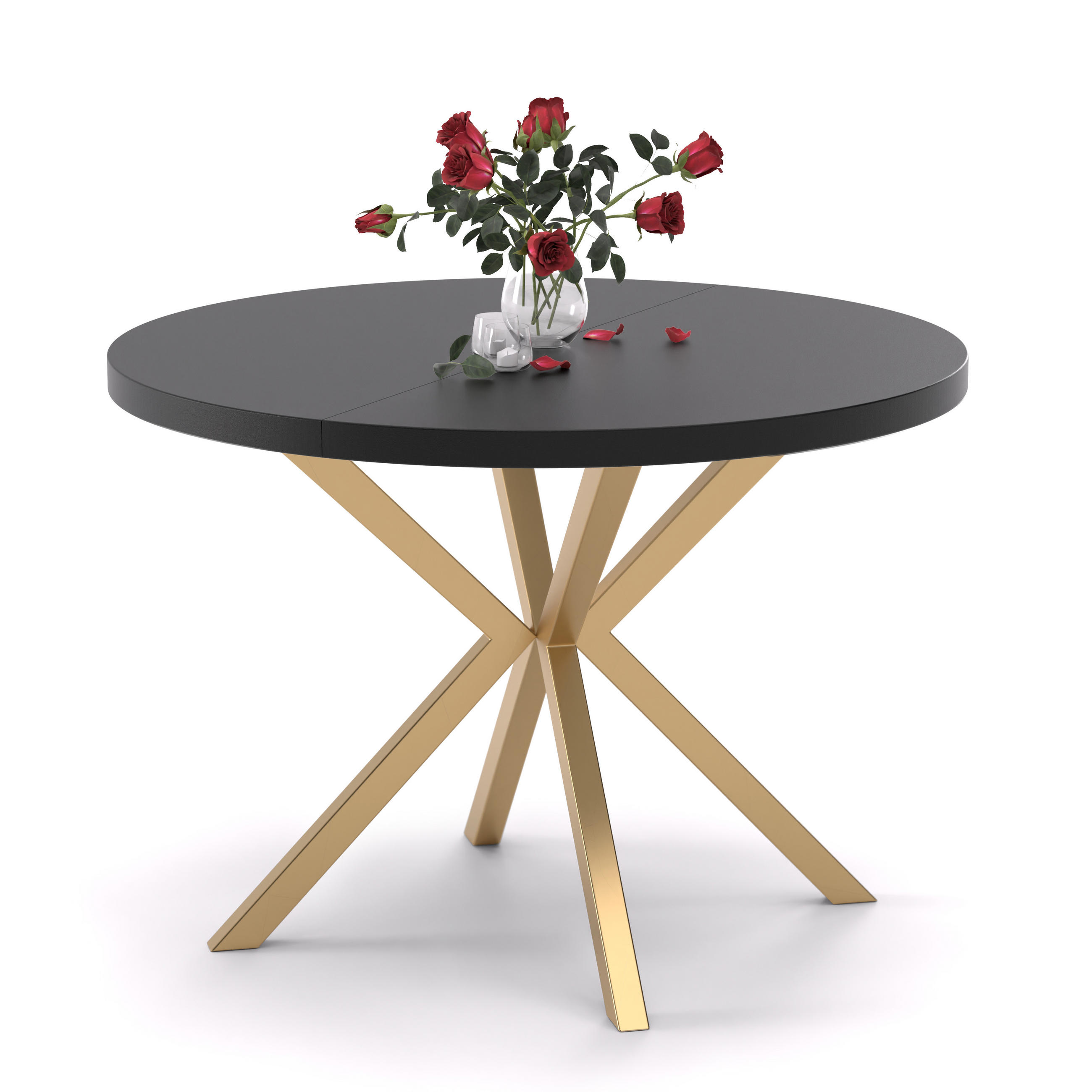 AUSZIEHTISCH MILTON 120-196/76 cm mit Metallgestell, Gold / Schwarz Molet - Goldfarben/Schwarz, Holzwerkstoff/Metall (120/120/76cm) - Idohome
