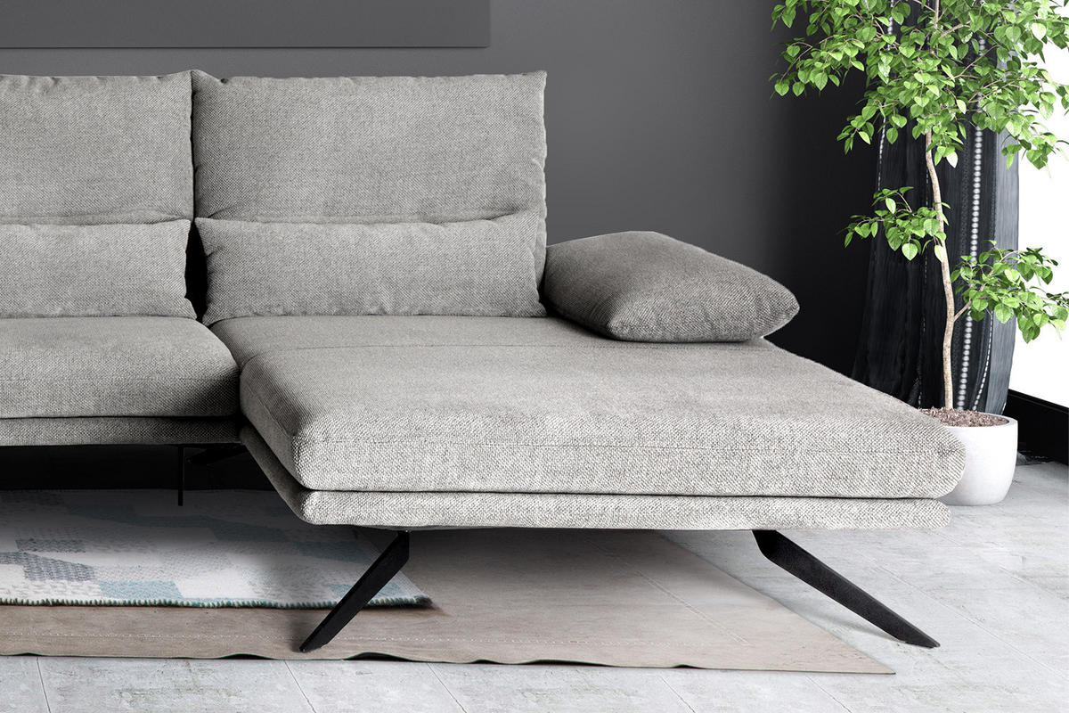 ECKSOFA FENICE Hellgrau Webstoff - Hellgrau/Schwarz, Textil (297/168cm) - KAWOLA