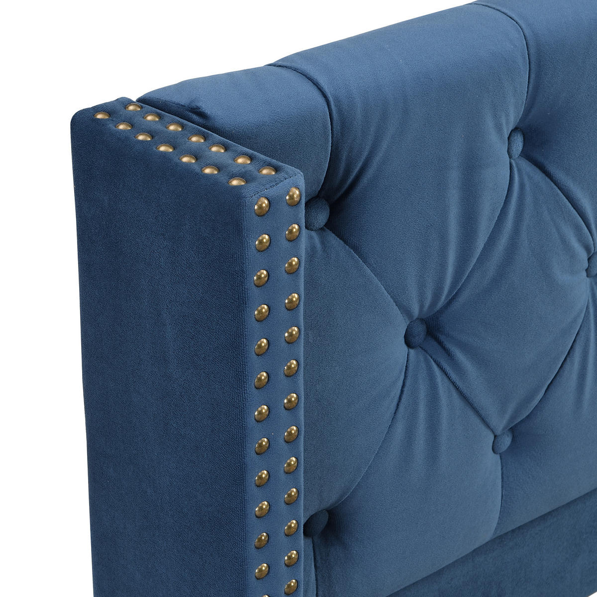 POLSTERBETT aus Samt 90x200 cm in Blau mit Lattenrost & Knopfheftung - Blau, Textil (90/200cm) - Modfu