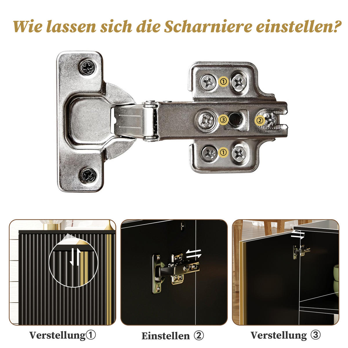 SIDEBOARD mit Flexibler Stauraum Schwarz und Gold - Weiß, Holzwerkstoff (150/81/41.5cm) - Urban Meuble