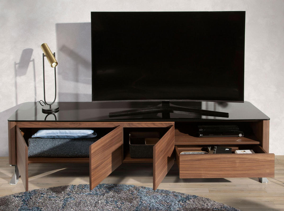 TV-ELEMENT TV-Schrank Nussbaum, verchromter Stahl und schwarze Glasplatte 200/45/48 cm - Walnussfarben/Schwarz, Holz/Metall (200/48/45cm) - ANGEL CERDA