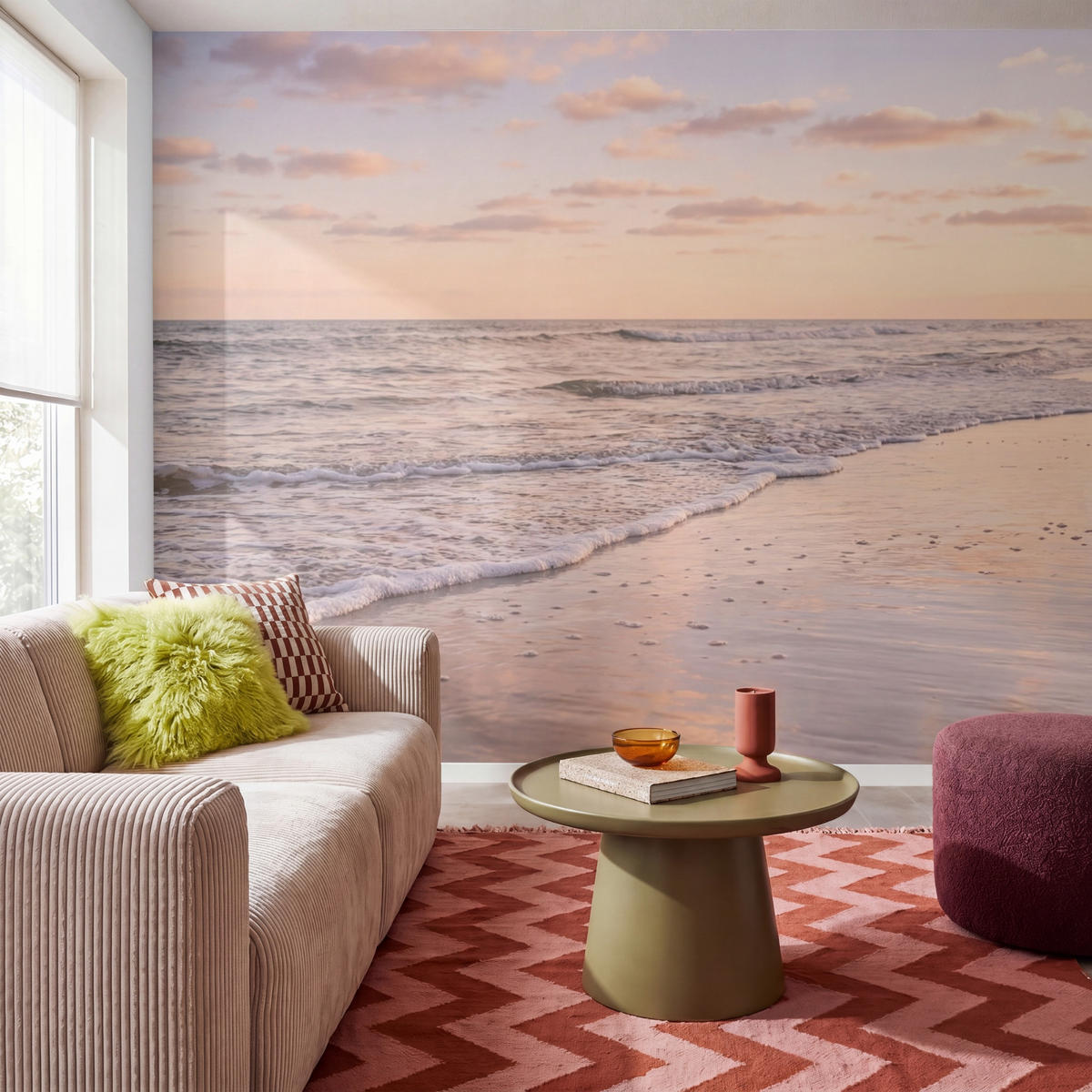 TAPETE - Strand - Brandung - Wolken - 280x220 cm - Hellrosa, Papier (280/220cm) - OnlyWow