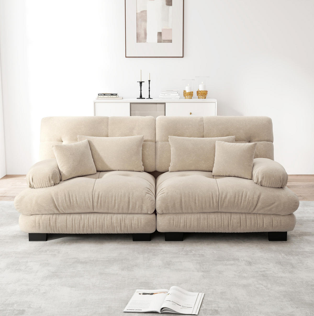 SOFA modular Chenille Light Coffee - Beige, Kunststoff (77/81/220cm) - Meubliv