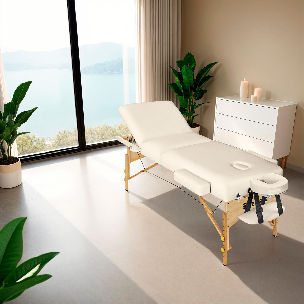 MASSAGELIEGE-SET 3 Zonen, 218 x 102 x 90 cm,beige - Beige, Holz (102/90/218cm) - tectake