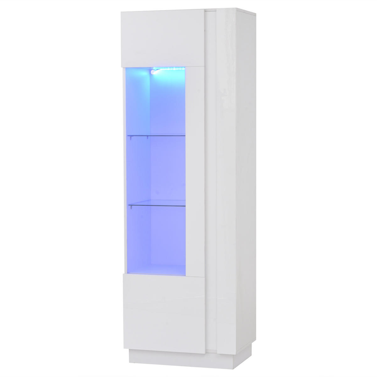 VITRINE LED Hochglanz Acryl Tür 3 Glasböden Weiß 180cm Highboard - Weiß, Holzwerkstoff (60/180/40cm) - FLIEKS