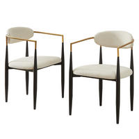 ESSZIMMERSTUHL 2ER-SET aus beigem Stoff und schwarz-goldenem Metallgestell, mit Armlehnen und Höhenausgleich - Beige, Textil (55/85/59cm) - Urban Meuble
