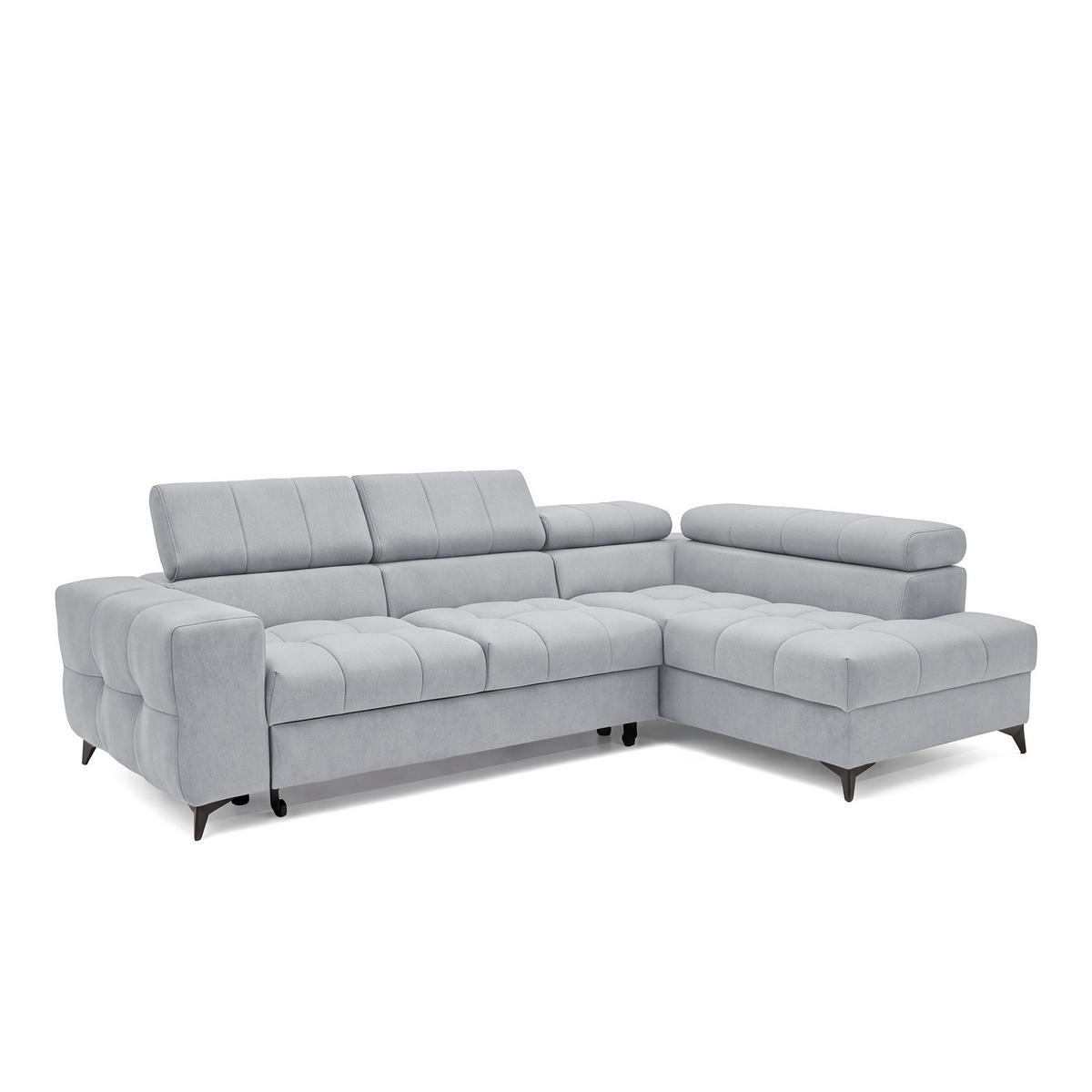 ECKSOFA PUDDING S Rechts mit Schlaffunktion 125x195 Velours Hellgrau - Hellgrau/Schwarz, Holz/Textil (275/177cm) - Muffo