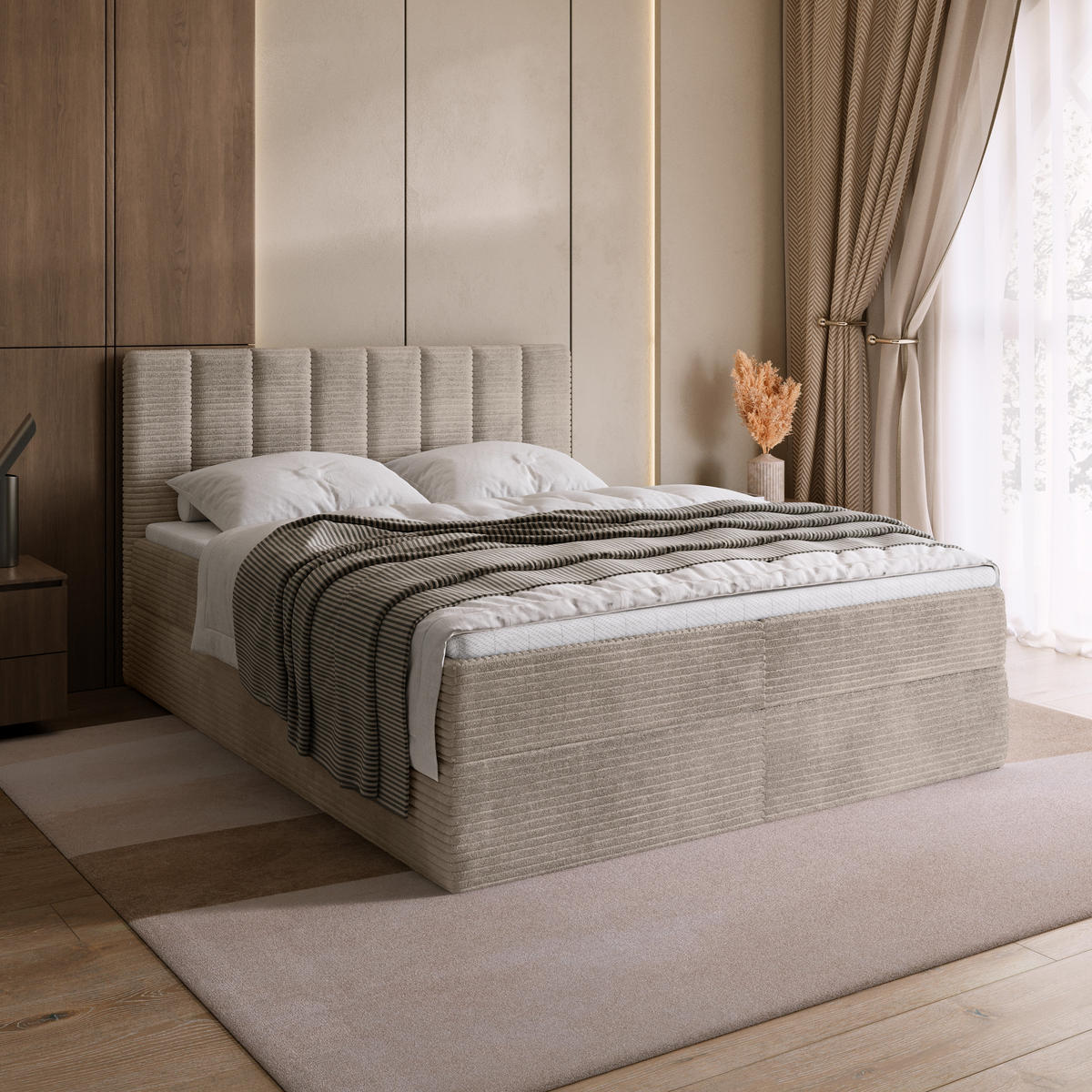BOXBETT DENVER mit Topper 140x200 Beige - Beige, Textil (140/200cm) - Bromarkt