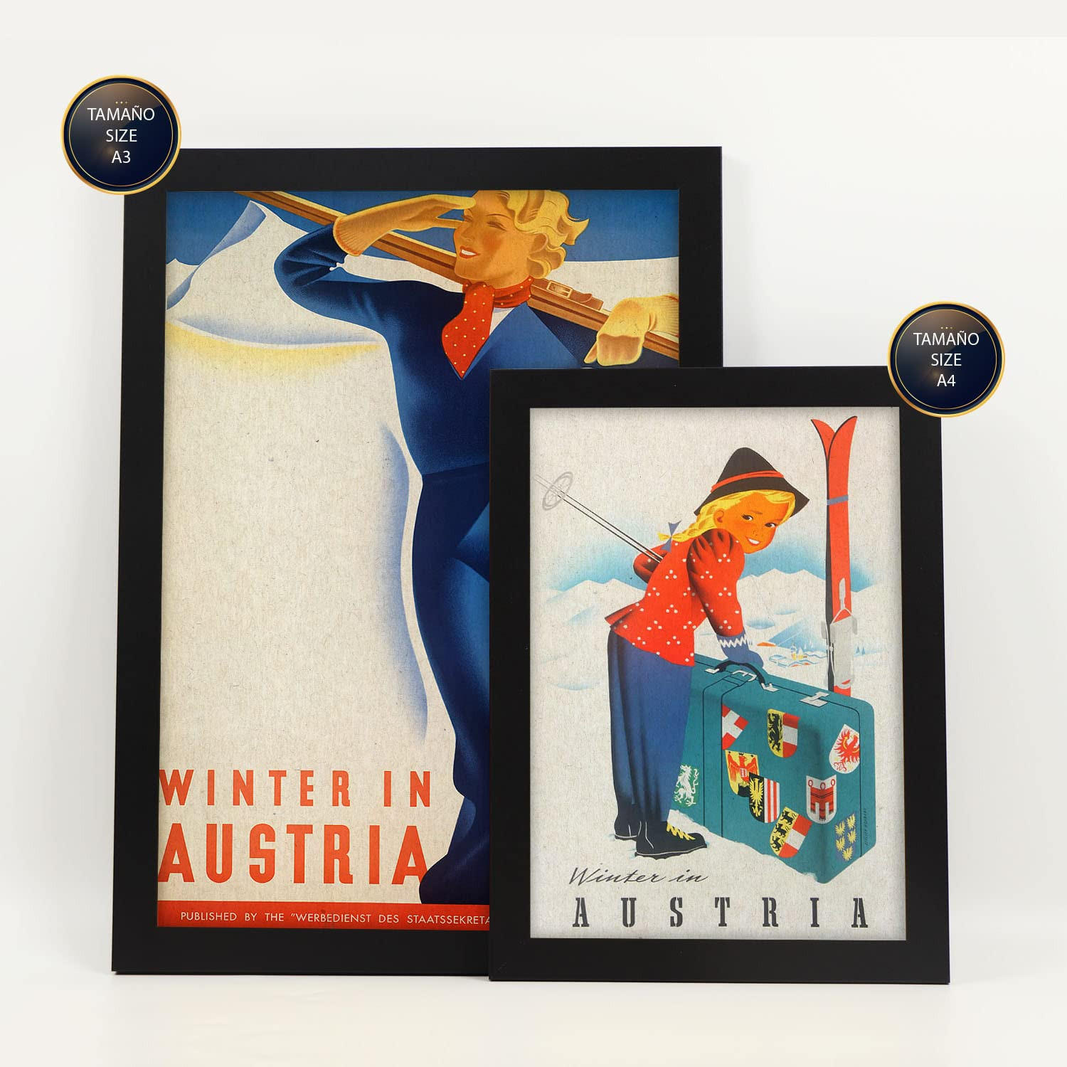 POSTER Set Mit 6 Österreich Vollfarbige Illustrationen Von Vintage Tourismus Werbetafeln Aus Der Ganzen Welt Innenarchitektur A3 & A4 Schwarzer Rahmen - Schwarz, Papier (29/3cm) - Nacnic