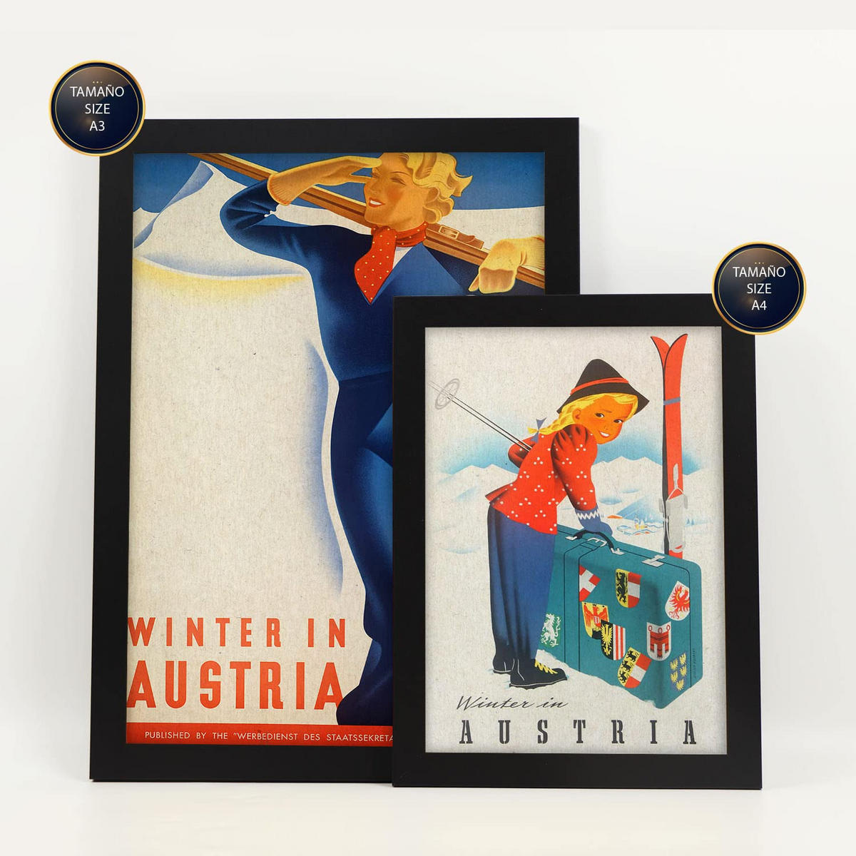 POSTER Set Mit 6 Vintage Österreich Größe A3 & A4 Schwarzer Rahmen - Schwarz, Papier (29.7/1cm) - Nacnic