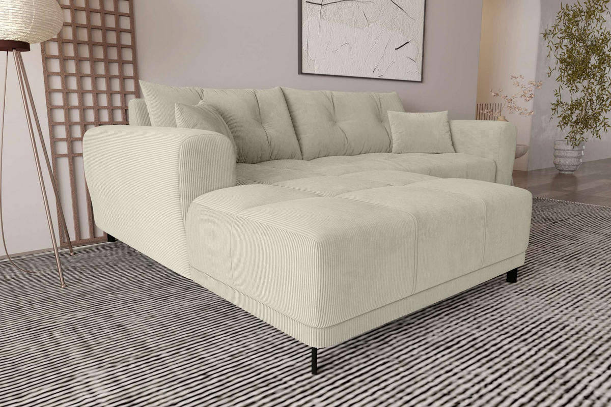 ECKSOFA Massimo Cordstoff Greige inkl. Schlaffunktion Links - Greige/Schwarz, Textil/Metall (246/177cm) - 99rooms