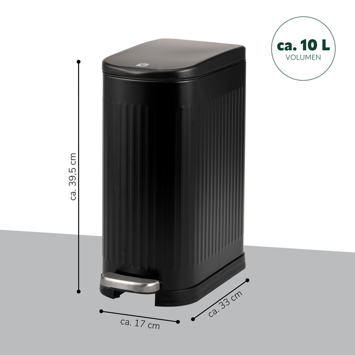 ABFALLEIMER 10 Liter, schwarz - Schwarz, Metall (17/39.5/33cm) - eluno