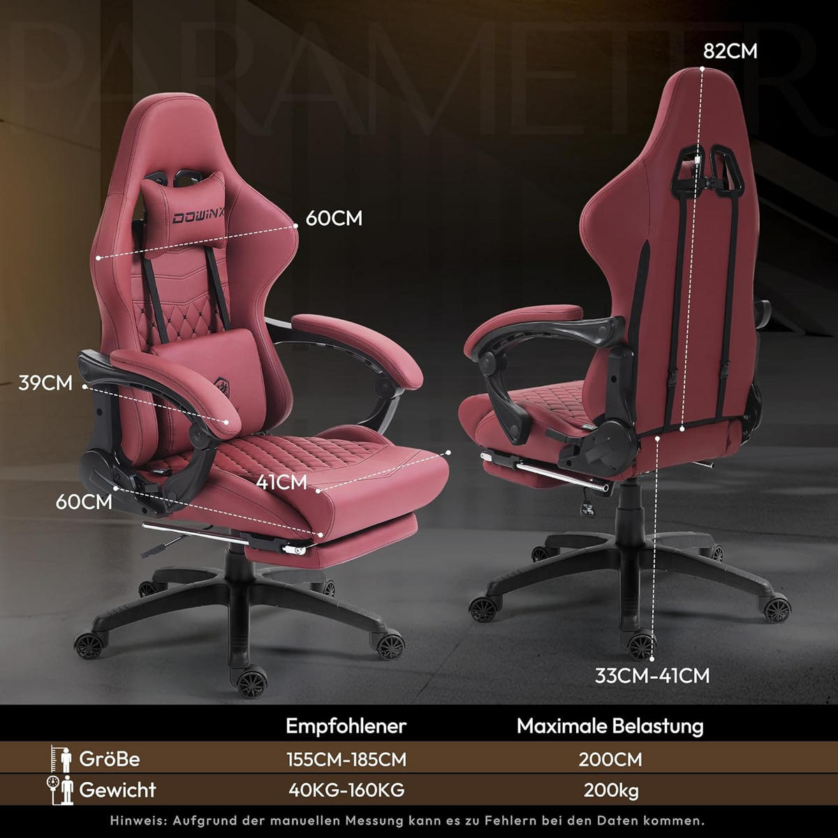 GAMING-STUHL Ergonomisch Verstellbarer 90°-170° Für Homeoffice/Gaming - Rot, Leder (60/115/60cm)