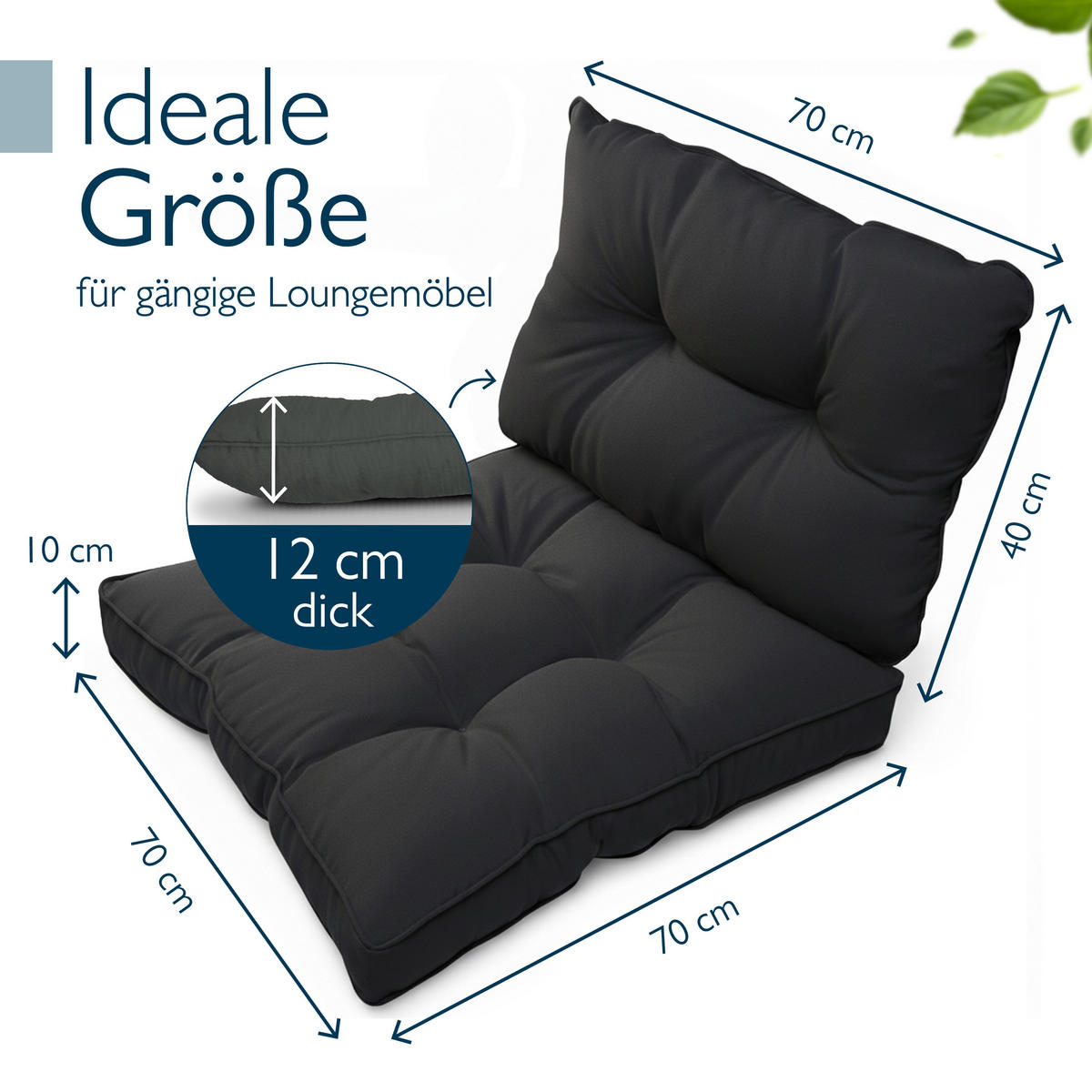 LOUNGEKISSEN Flair Outdoor Sitz 70x70x10cm mit Rücken 70x40x12cm Graphitgrau (2tlg) - Graphitfarben, Textil (70/70cm) - Beautissu 