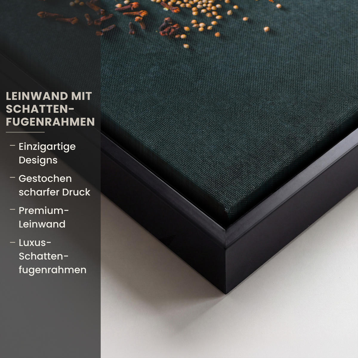 LEINWAND Bilder mit Rahmen - Kräuter - Gewürze - Löffel - 80x60 - Currygelb, Textil (80/60cm) - MuchoWow