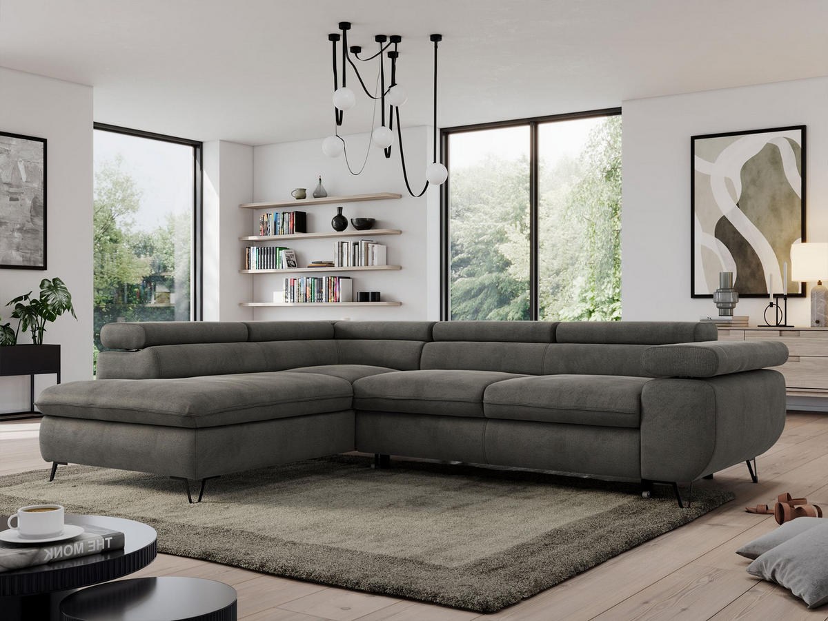ECKSOFA PEDRO L Dunkelgrau Velvet - Links Seite - Dunkelgrau/Schwarz, Textil/Metall (208/273cm) - MKS