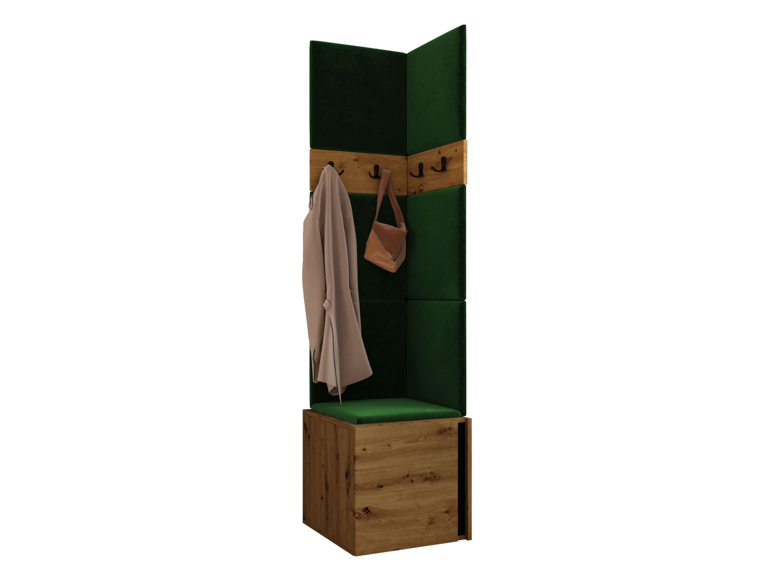 MOBILIER PENTRU HOL Orion XXI - verde/stejar Artisan, material plastic/compozit lemnos (42/186/46cm) - MIRJAN24