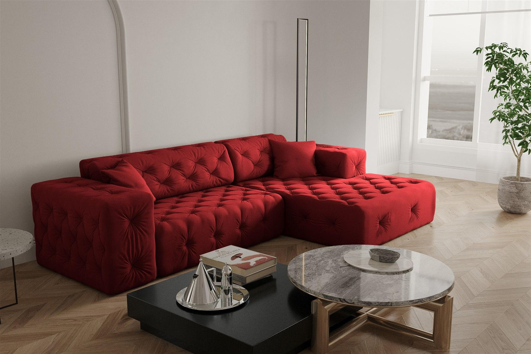 ECKSOFA Chantal - Rot, Holzwerkstoff/Textil (266/171cm) - Fun Möbel