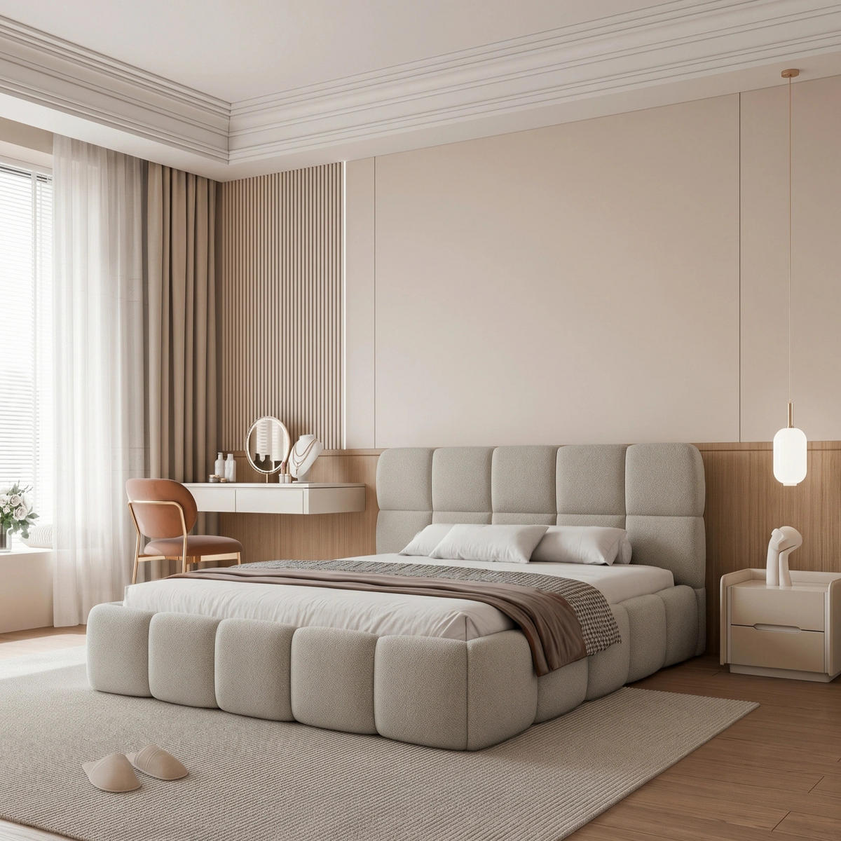 POLSTERBETT CERETTO 140x200 cm Kaltbeige Bouclé (Stoff Quelle) - mit Bettkasten und Holzlattenrost - Beige, Holzwerkstoff/Textil (140/200cm) - Ravio