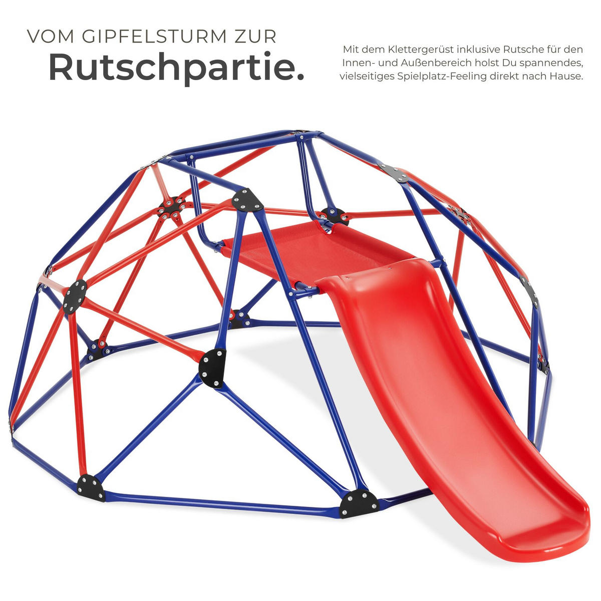 KLETTERGERÜST mit Rutsche Freeclimber, ab 3 Jahren, inklusive 4 Heringe, rot/blau - Rot, Kunststoff (185/90/243cm) - tectake