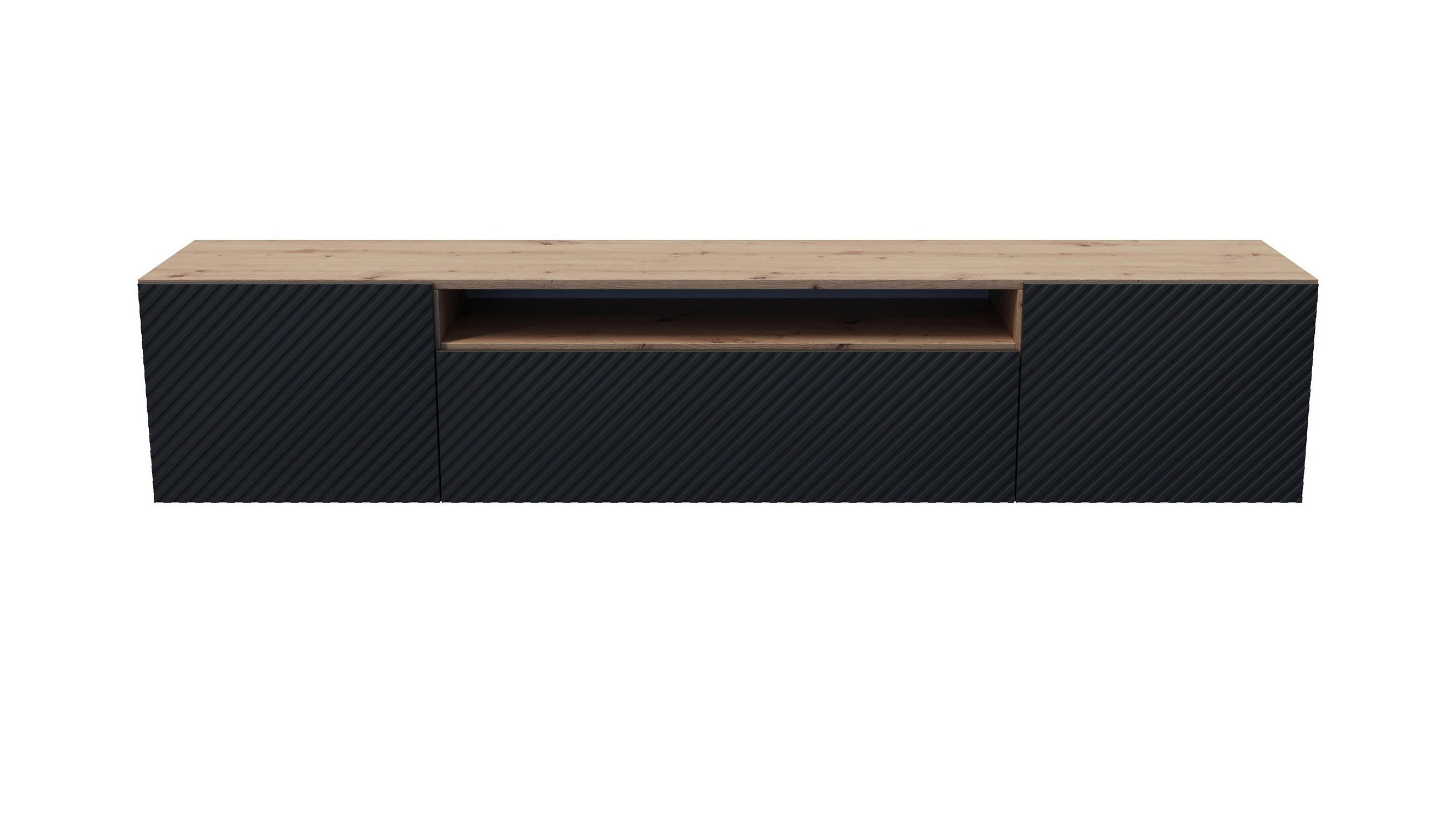 LOWBOARD CAVA 200/41/40 cm, Hängender TV-Schrank Eiche Artisan - Schwarz/Eiche Artisan, Holzwerkstoff (200/41/40cm) - MASSENO