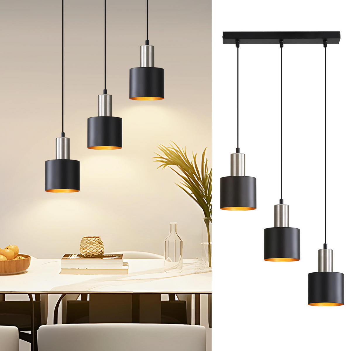 PENDELLEUCHTE Kaelthira 40/12/173.5 cm - Schwarz, Metall (40/12/173.5cm) - ZMH