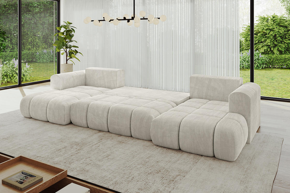 WOHNLANDSCHAFT Ottomane Links CLOUD-U 414x180x40 Hellgrau Cord - Hellgrau, Holzwerkstoff/Kunststoff (414/90/180cm) - ALTDECOR
