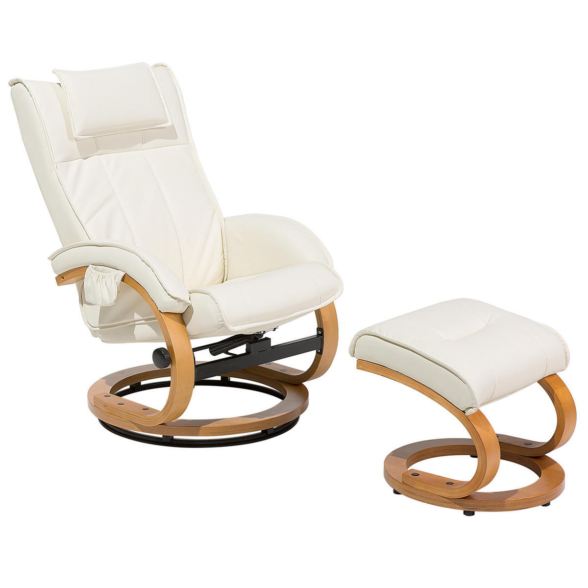 MASSAGESESSEL mit Fußhocker Kunstleder Beige Majestic - Beige, Holz/Textil (60/101/80cm) - Beliani
