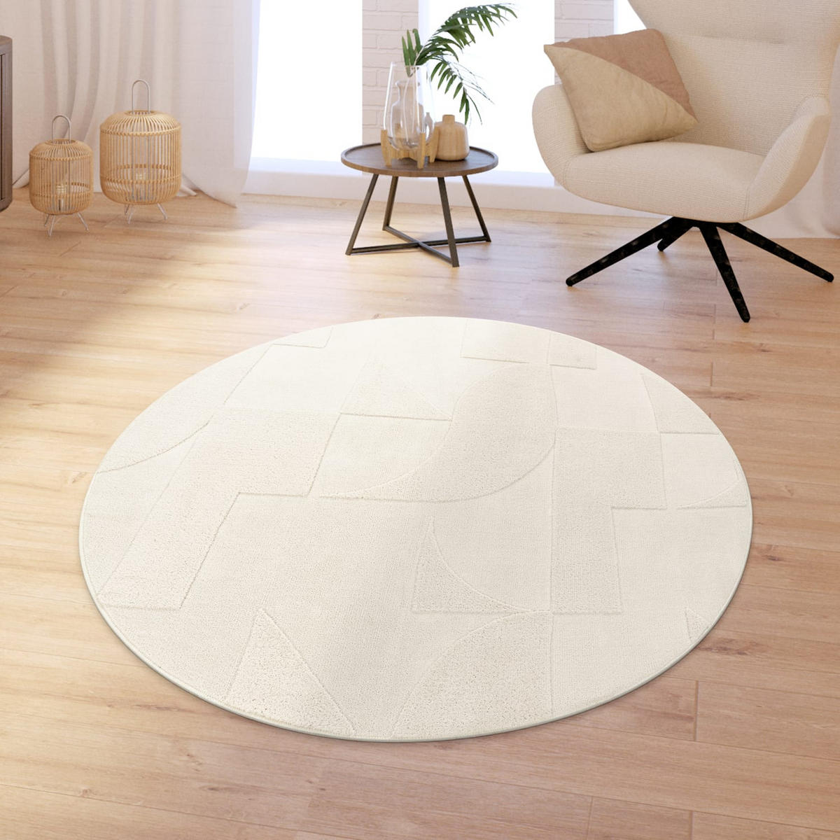 HOCHFLORTEPPICH Creme Ø 120 cm - Creme, Kunststoff (120/120cm) - TT Home