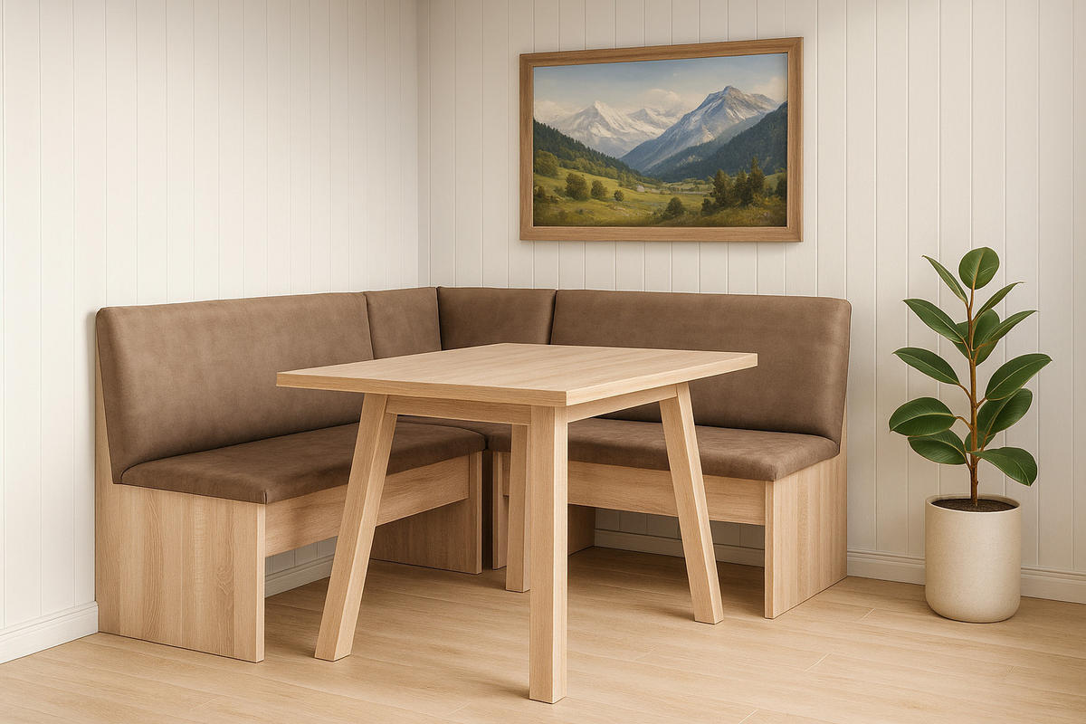 ECKBANKGRUPPE Die Vielseitige, Tisch III - Eichefarben/Braun, Holzwerkstoff/Buchenholz (145/86/185cm) - Kundler Home