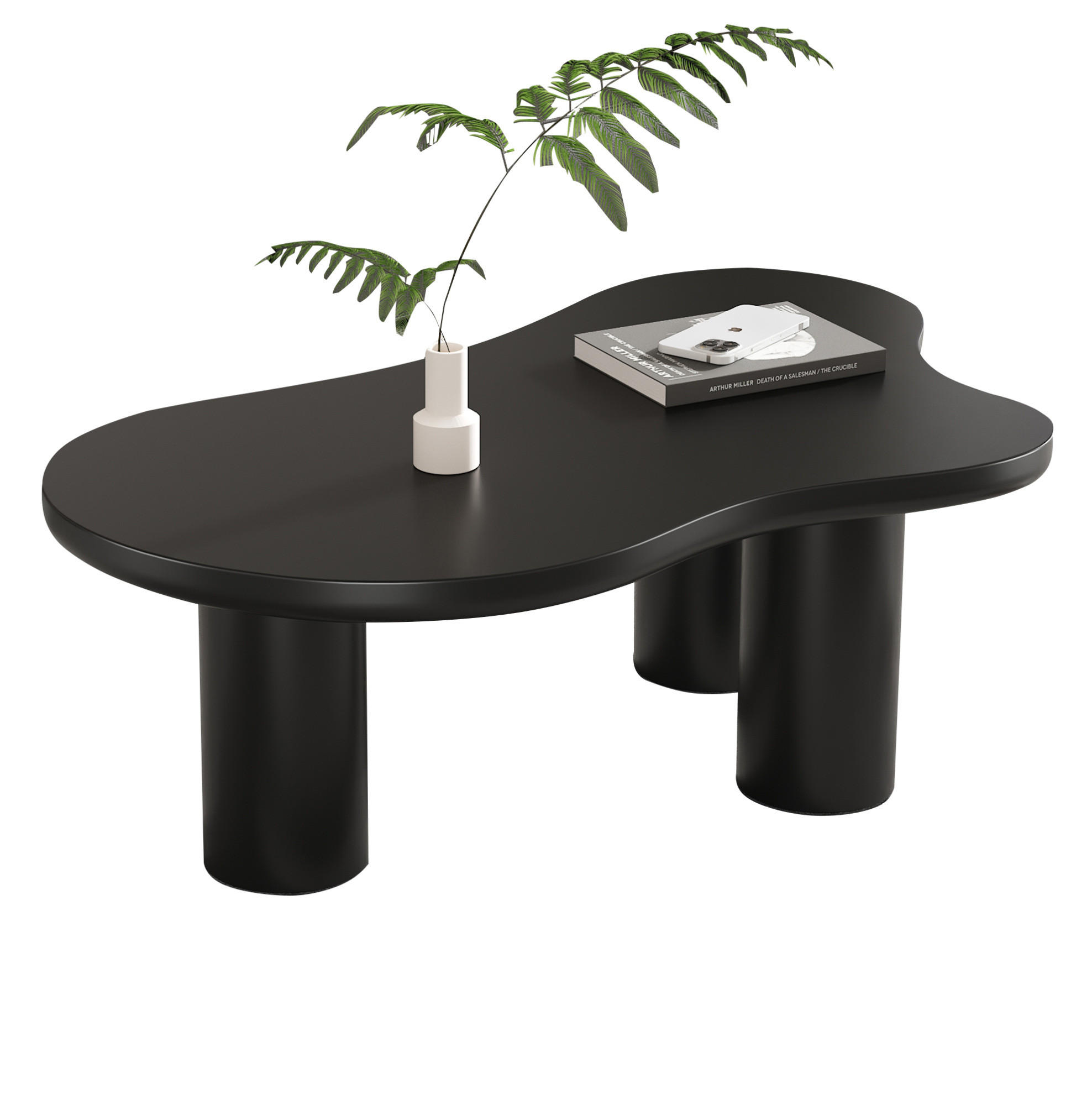 KONFERENČNÍ stolek z MDF, 107/66/40,5 cm černý, ve tvaru oblaku - černá, kompozitní dřevo (107/66/40.5cm) - BEAOK
