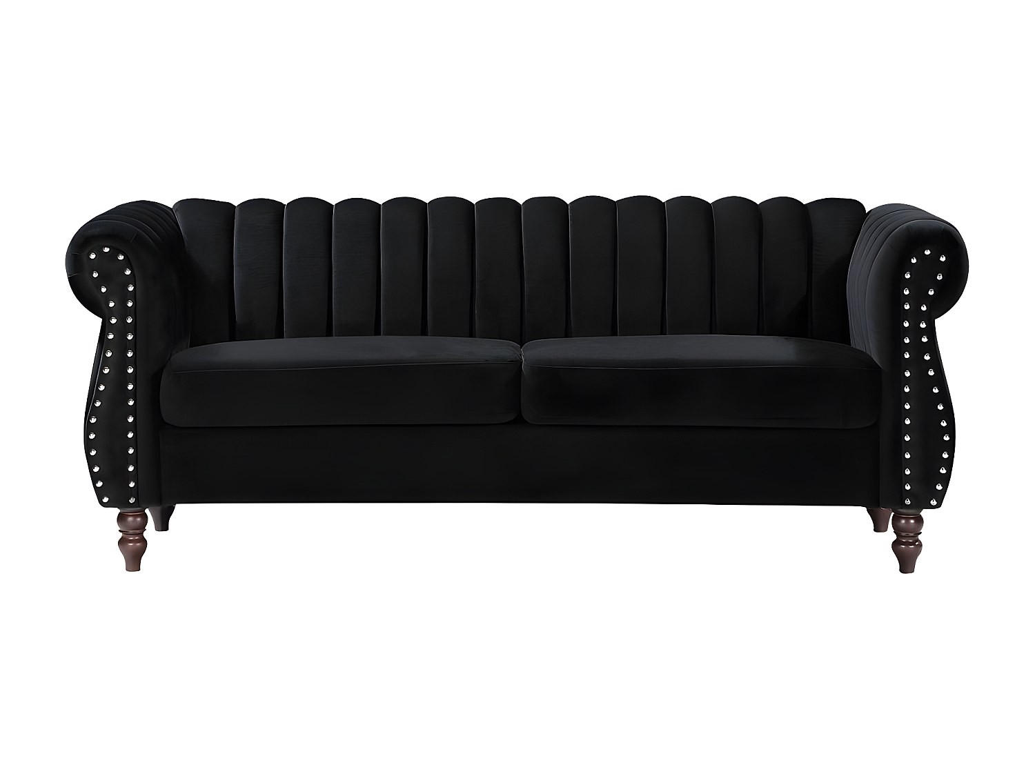 SOFA ohne Schlafmöglichkeit - 3 Personen - Samt, Stoff - Schwarz - - Schwarz, Textil (195/77/78cm) - Vente-Unique
