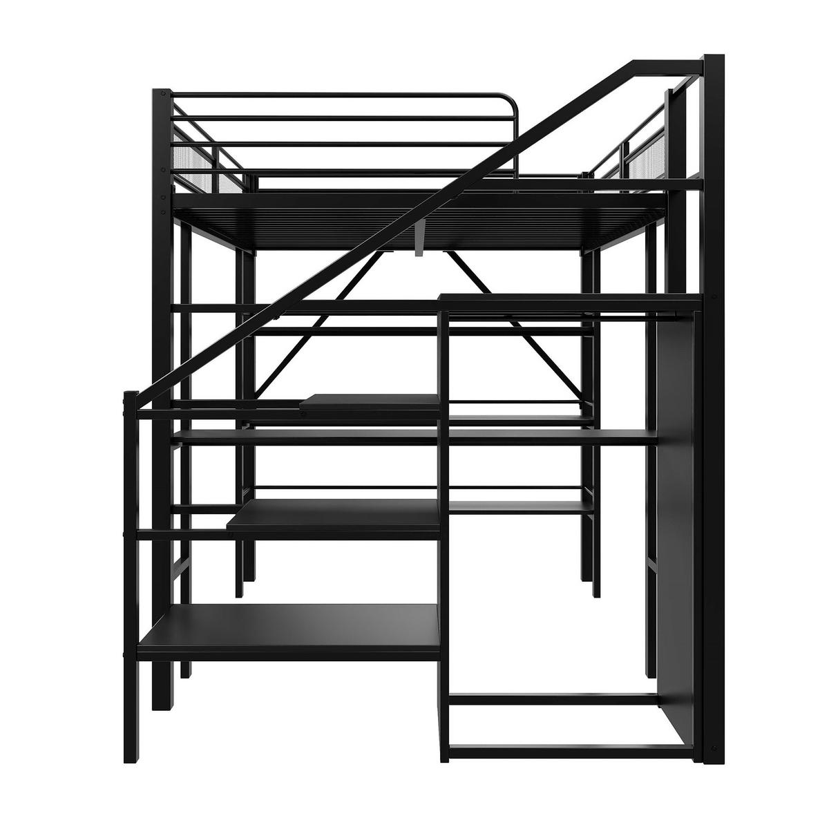 HOCHBETT 140/200 cm in Schwarz mit Schreibtisch, Regal und Kleiderschrank - Schwarz, Metall (140/200cm) - Flora Grace