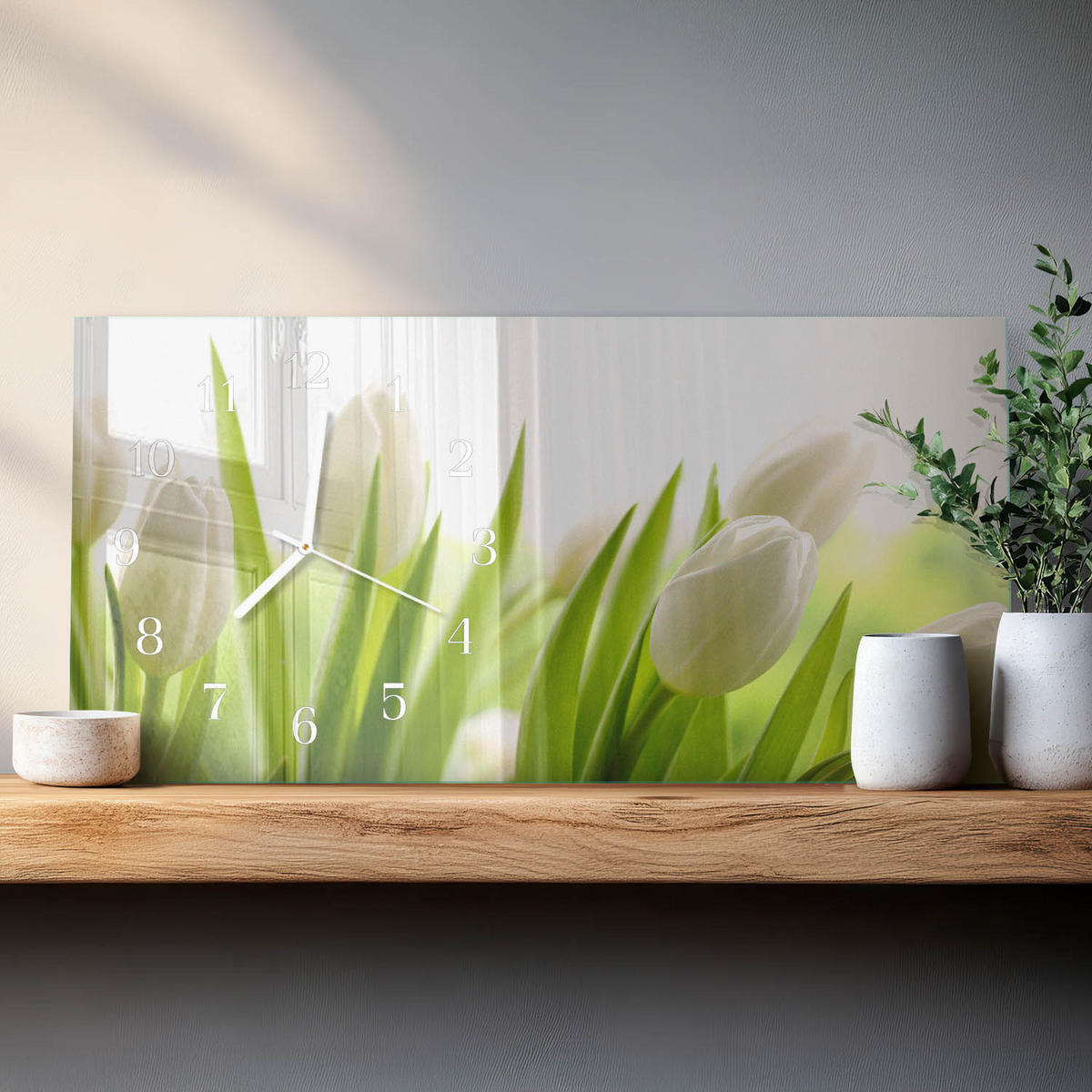 WANDUHR 60x30 cm - Abstrakte Kunst - Weiß, Glas (60/30/0.4cm) - TULUP