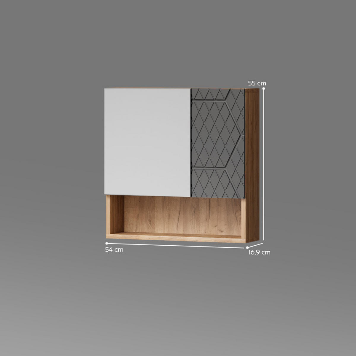 BADSPIEGELSCHRANK Ronco Anthrazit gestreift 54 x 55 cm - Anthrazit, Holzwerkstoff (54/55/17cm) - Livinity®