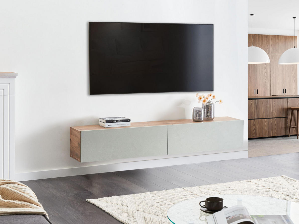 WANDMONTIERTER-TV-SCHRANK Grün/Braun Gladstone - Braun/Grün, Holzwerkstoff (180/30/32cm) - Beliani