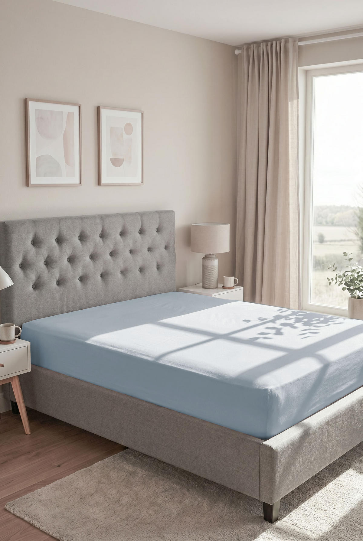 SPANNBETTTUCH Premium Frottee taubenblau, 180x200 cm - 200x200 cm - Blaugrau, Textil (200/200cm) - biberna