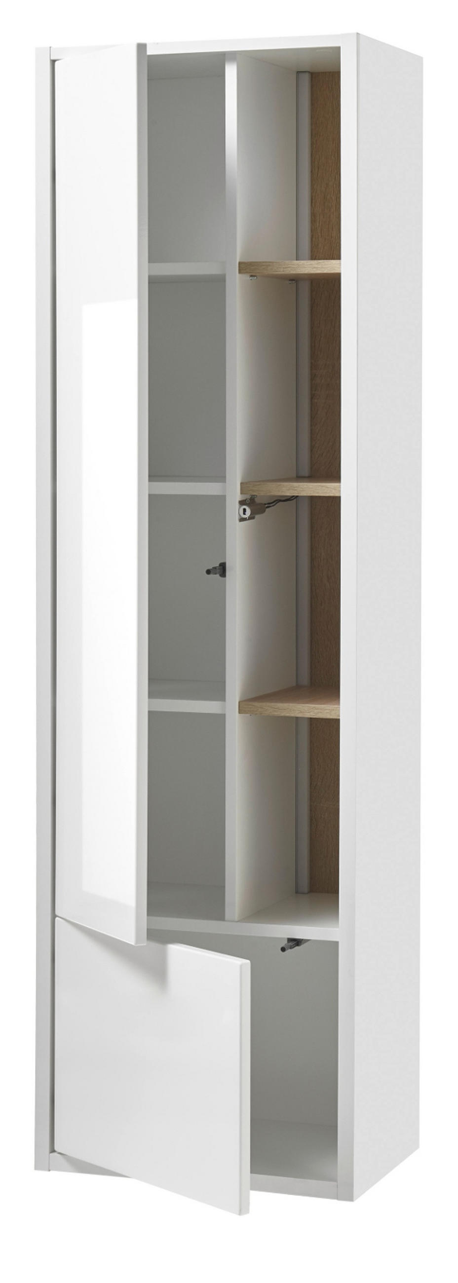 BADMÖBEL Set in weiß Hochglanz und Eiche mit Waschbecken und LED Beleuchtung 225 x 190 cm Glide - Weiß Hochglanz, Glas/Holzwerkstoff (225/190/47cm) - Furn.Design