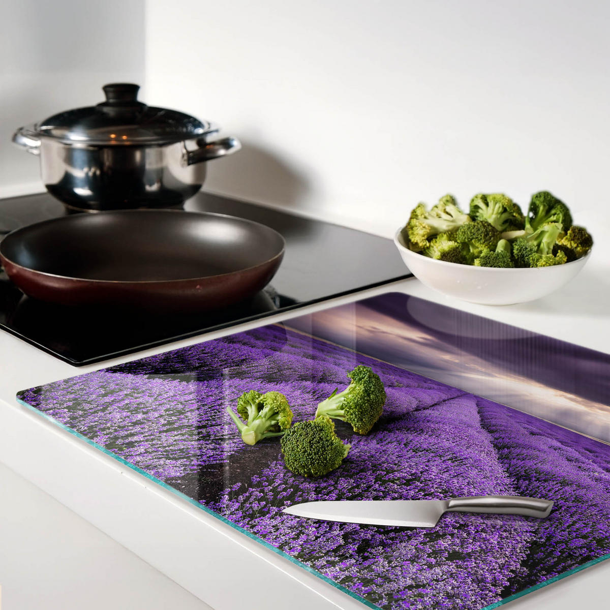 GLASPLATTE 60x52 cm Lavendelfeld - Lila, Glas (60/0.4/52cm) - TULUP