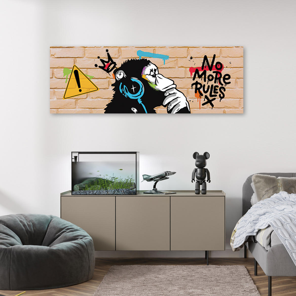LEINWANDBILD, Banksy DJ-Affe 90x30cm - Braun, Textil (90/30cm) - Feeby