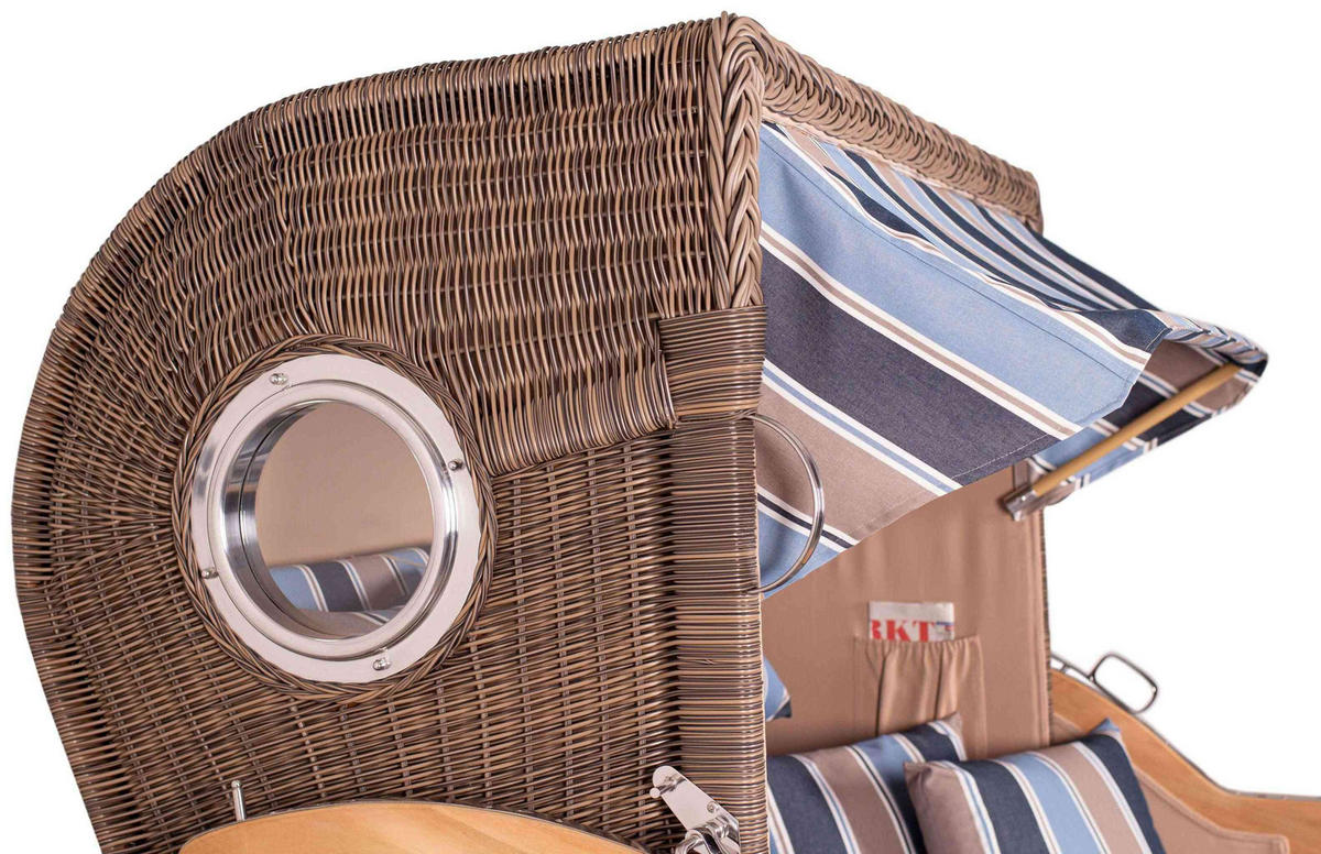 STRANDKORB Düne Grande Bullauge Teak PE Grey Dessin 580 - Blaugrau/Braun, Metall (142/170/95cm) - Mr. Deko