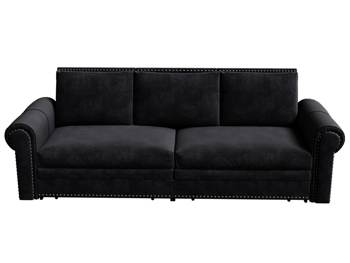 SCHLAFSOFA 3-in-1 ausziehbar mit Rollarmlehnen, DE-42865, Schwarz - Schwarz, Metall (238/98/90cm) - ComfortXL