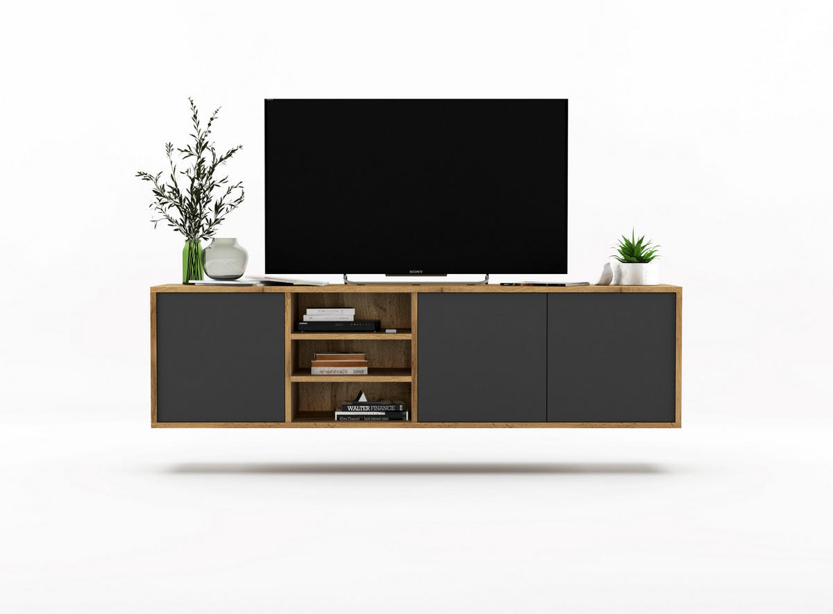 TV-LOWBOARD Apollo Eiche wotan Graphit matt 150 cm - Graphitfarben, Holzwerkstoff (150/39/35cm) - Meble Lindner