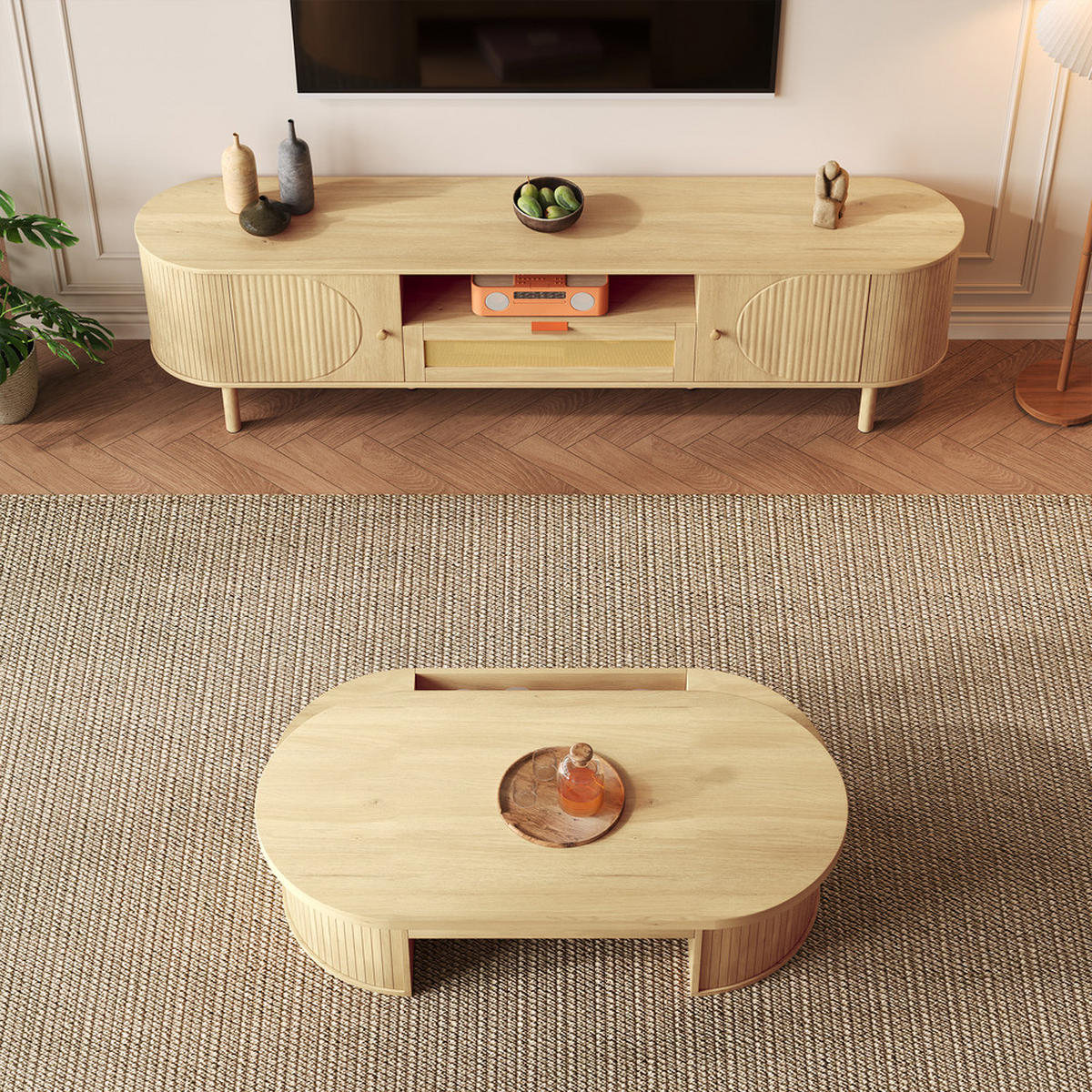 TV-SCHRANK SET Höhenverstellbar Couchtisch Stauraum MDF - Braun, Holz (60.96/14.61/125.1cm) - FLIEKS