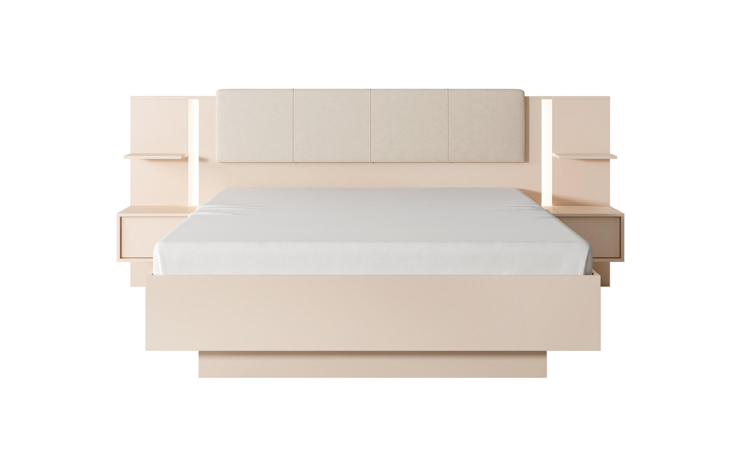 BETT Holen Beige, mit Bettzeugablage und Nachttische - Beige, Holzwerkstoff - Bettso